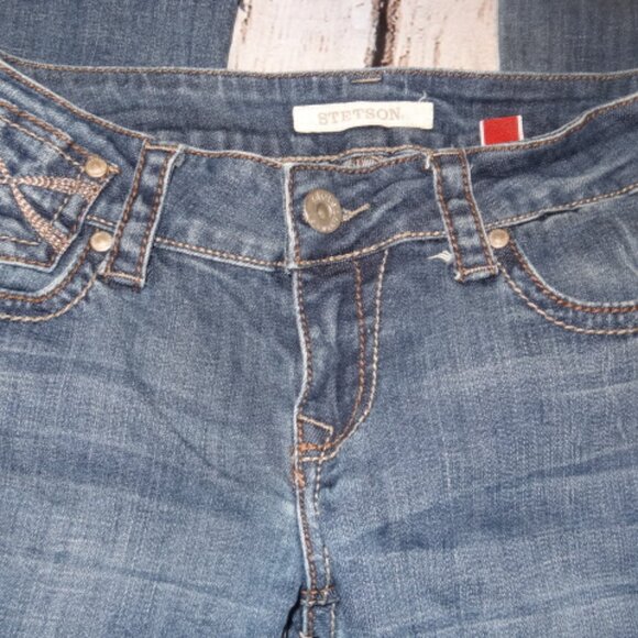 Stetson Women's Hollywood Bootcut Blue Jeans w/Decorative Pockets - Picture 3 of 7